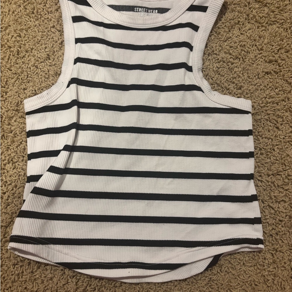 Streetwear Society Black and White Striped Tank Top
